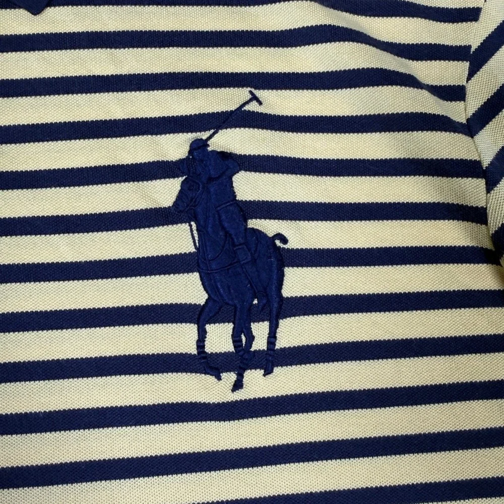 Polo Golf Ralph Lauren Performance Big Pony Striped Polo Shirt Yellow Navy XXL